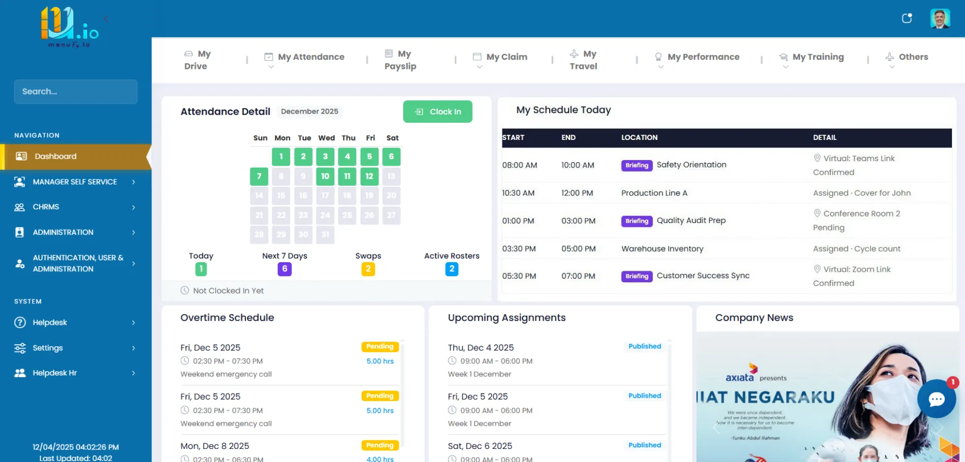 Manufy.io platform dashboard